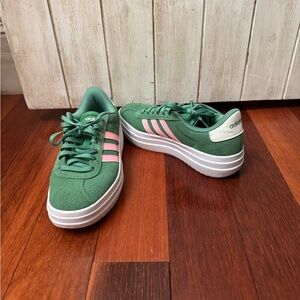 Adidas Forest Green Sneakers with Pink Accents